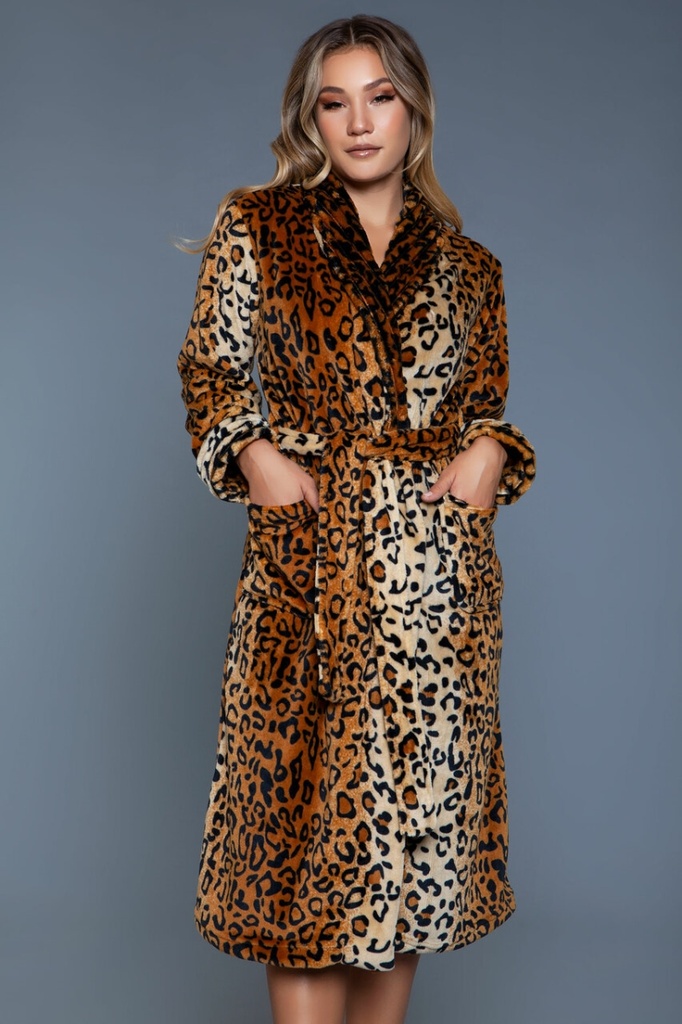 BE WICKED ANIMAL PRINT PLUSH LONG ROBE  (L/XL)
