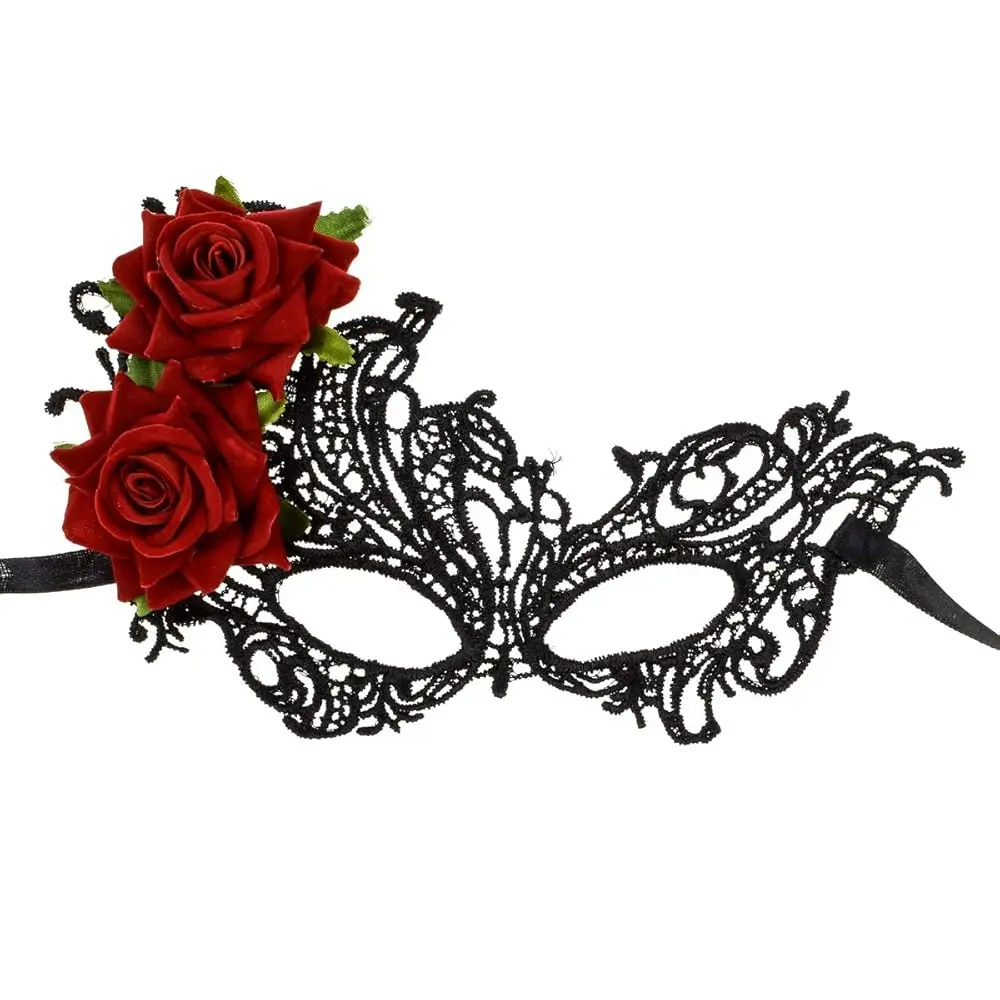 LACE MASK WITH RED ROSE